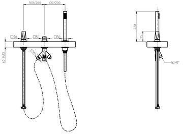 ALINE 49028 - Deck mounted 3 hole stainless steel bathtub tap with hand shower by Rubinetterie Frattini - view 3